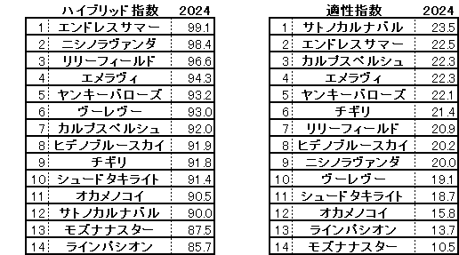 2024　函館２歳Ｓ　HB指数